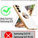 for Samsung Galaxy S23 Case with 1 Screen Protector, Built-in 360 Rotation Ring Holder Magnetic Stand, Luxury Shiny Plating Edge Shockproof Electroplated Protective Phone Cover (White/Golden)