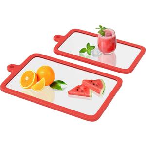 Freshmage 2Pcs Tempered Glass Cutting Boards for Kitchen, Glass Cutting Board Set (10"x6" & 12"x8") with Non-Slip Silicone Edges and Hanging Hole, Clear Cutting Board for Countertop & Everyday Prep
