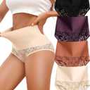 Shapewear for Women Tummy Control High Waisted Seamless Womens Underwear 4-Pack Sexy Lace Plus Size Panties, XL