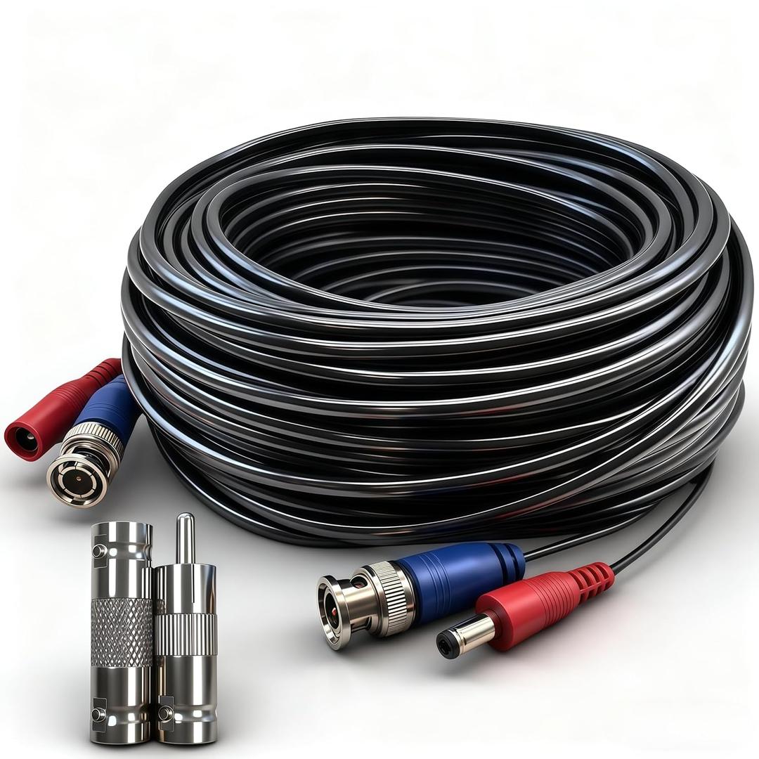 BNC Video Cable - 4mm Thickened Upgraded Version A Safer More Reliable Integrated BNC Video Power Extension Cable for Security Camera CCTV Monitoring and DVR System installations (1, 16.4ft)