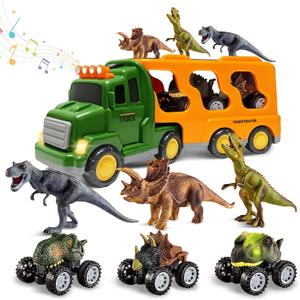 Dinosaur Toy Trucks with 3 Dino Cars & 3 Dino Figures, Sound Light Transport Carrier Truck Dinosaur Toys for Kids 3-5-7, Toddler Boy Toy for 3 4 5 6 7+ Year Old Boy Birthday Gifts Christmas