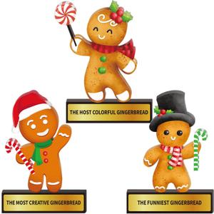 Pinkunn 3 Pcs Christmas Contest Trophy Set Funny Gingerbread Cookie Party Decorating Kit 5.9'' Trophies Acrylic Gingerbread House Man Award for Xmas Christmas Xmas Decorations