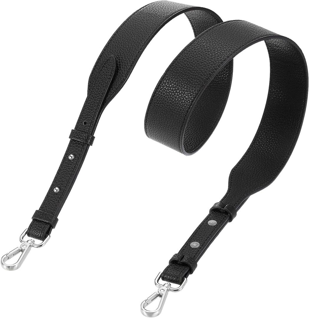 uxcell PU Leather Bag Strap, 41.7"-45.3" Adjustable Crossbody Replacement Straps 1.5" Width for Cross Body Bag, Shoulder Bag (Black, Silver Clasp)