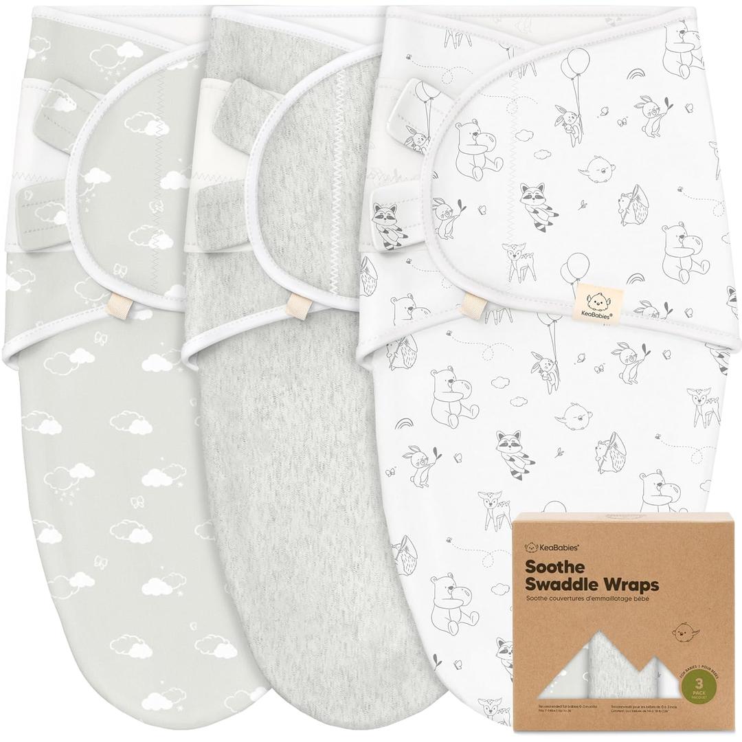 KeaBabies 3-Pack Organic Baby Swaddle Sleep Sacks - Swaddles for Newborns, Infant 0-3 Months, Baby Girls, Boys, Soft & Snug Newborn Sleep Sack, Nursery Swaddling Blankets (Aspire, OS)