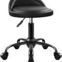 KKTONER Rolling Stool with BackRest Height Adjustable Round Chair with Wheels Swivel Drafting Work PU Leather stools Small (Black)