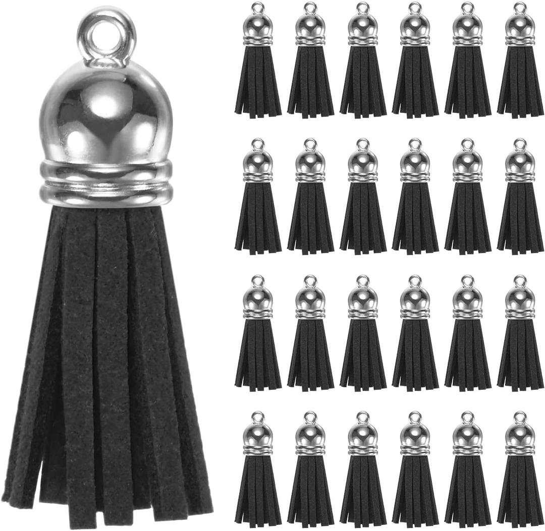 50-Pack Faux Suede Tassel 1.4 Inch Small Keychain Rust Faux Leather Tassels Charm Black with Rings for DIY Crafts/Keychain/Earrings/Bracelets/Necklace