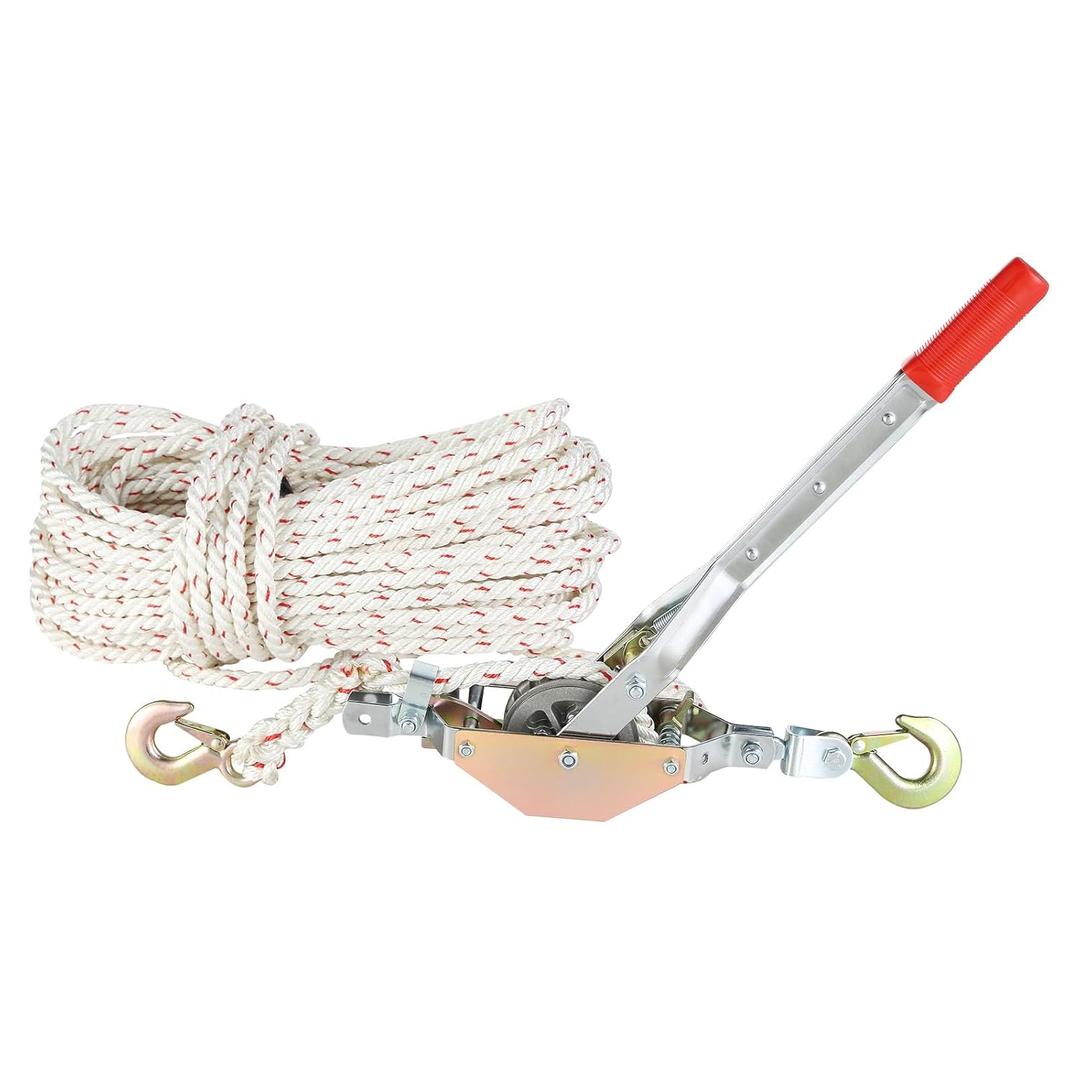 VEVOR Rope Puller, 3/4 Ton (1,653 lbs) Pulling Capacity, with 100' of 0.6" dia. Rope, 2 Hook, Come Along Winch, Heavy Duty Ratchet Power Puller Tool for Moving Boats, Securing Items, Transporting Logs VEVOR Rope Puller, 3/4 Ton (1,653 lbs) Pulling Capacity, with 100' of 0.6" dia. Rope, 2 Hook, Come Along Winch, Heavy Duty Ratchet Power Puller Tool for Moving Boats, Securing Items, Transporting Logs
