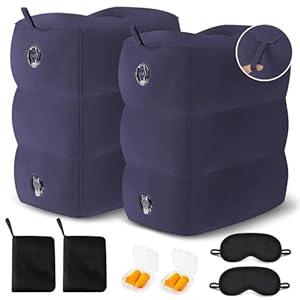 Fabuday Inflatable Foot Rest for Air Travel - Blow up Car Seat Foot Rest for Kids, Toddler Airplane Bed Seat Extender for Long Flight, Portable Plane Pillow with Easy-Carry Strap, Navy Blue 2Pack