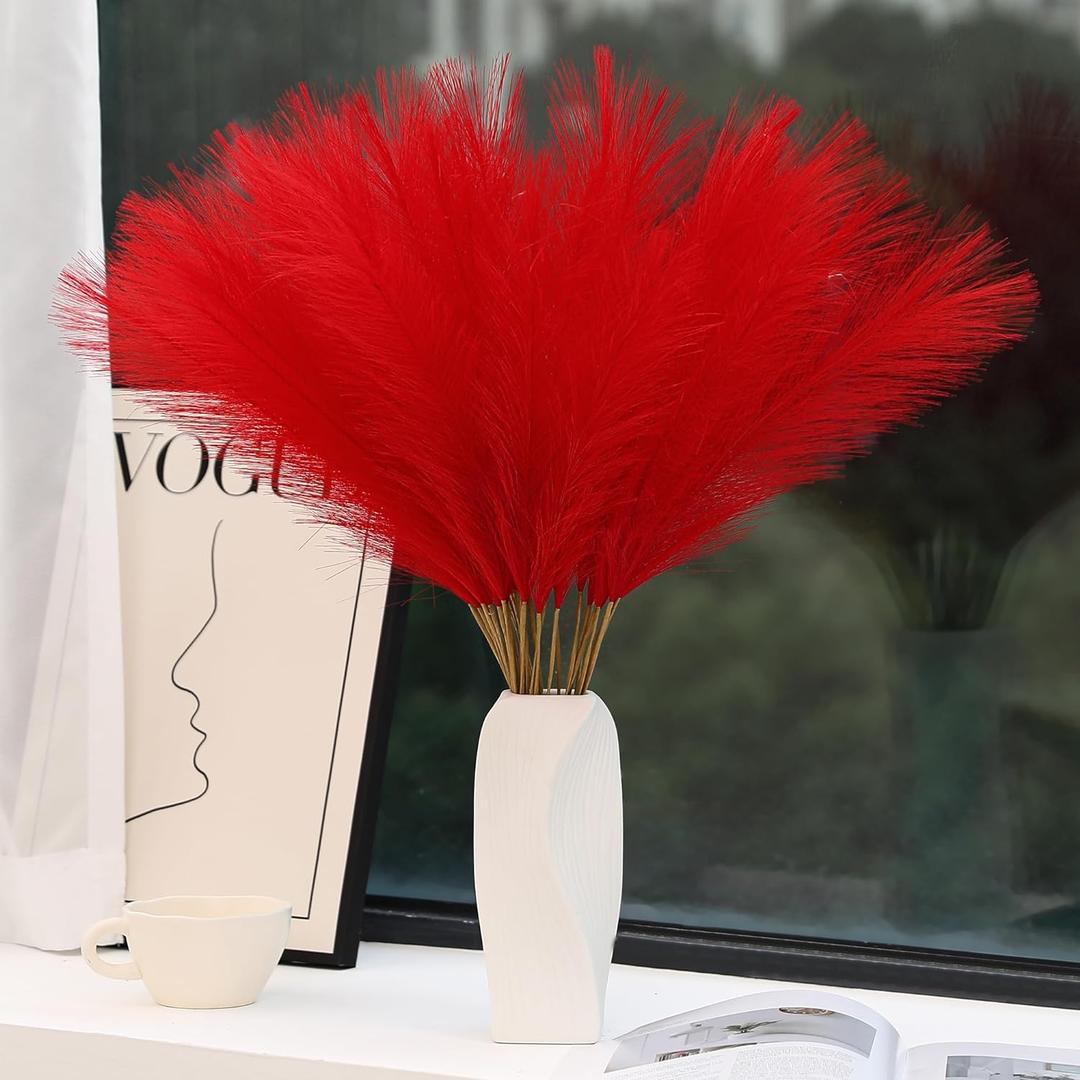 Red Pampas Grass Decor - 30 Pcs 24 Inch Short Artificial Pampas Grass Decor, Fake Pompas Floral For Vase Filler, Wedding Flower Arrangement, Party And Home Decor (Red)