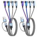 Travel Essentials 90 Degree Multi Charging Cable, 5FT 2Pack Nylon USB A/C Cord Right Angle 4 in 2 Charging Cable, USB Cable Charger Cord with Dual Type -C/Micro/L Port for iPhone 17 16 Galaxy S25 iPad