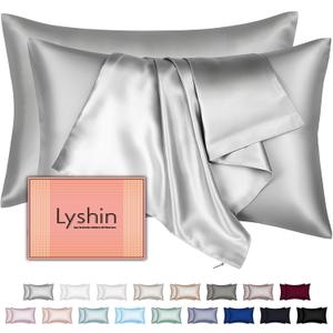 Silk Pillow Cases 2 Pack Standard Size with Hidden Zipper, Mulberry Silk Pillowcase for Hair and Skin, Smooth and Soft Breathable Cooling Silk Satin Pillowcase Set of 2, Gifts for WomenLight Grey