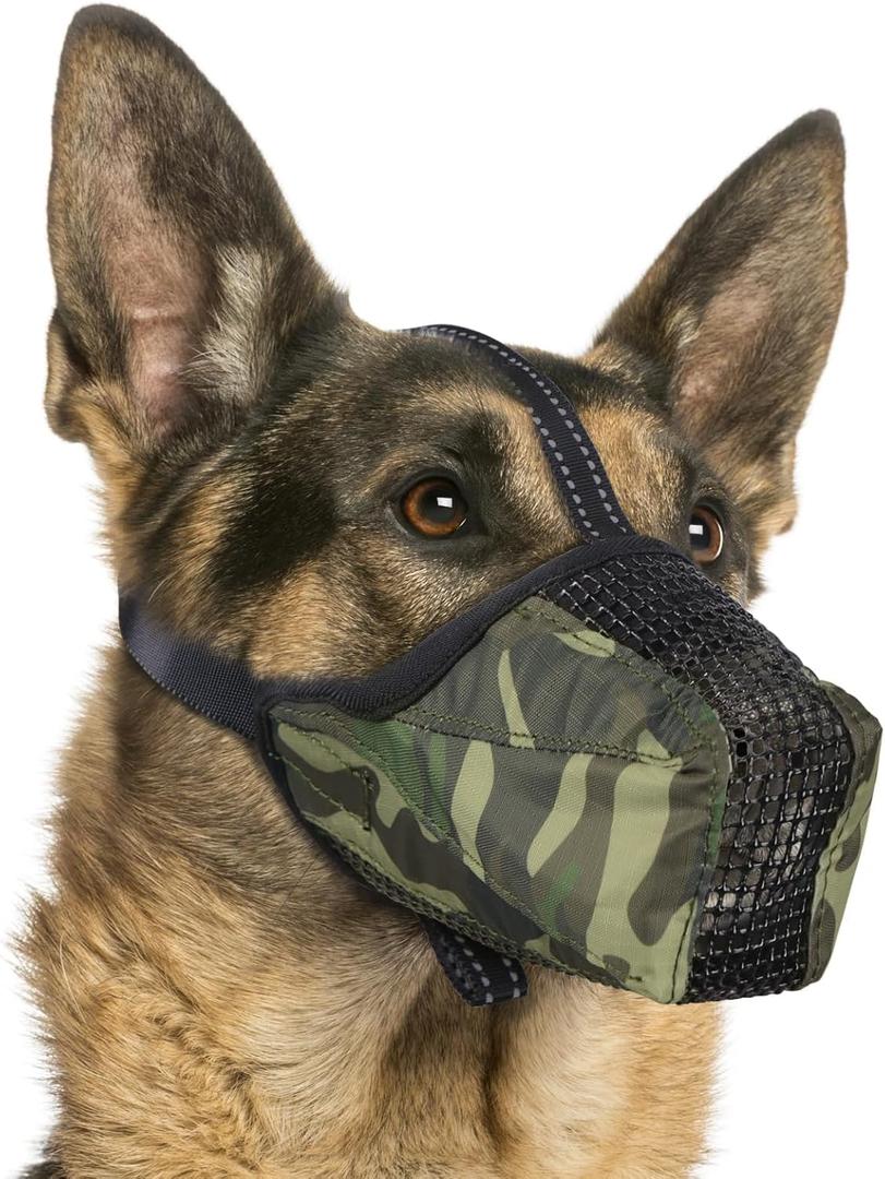 Mesh Dog Muzzle, Breathable Soft Dog Muzzle with Reflective Straps for Secure Fit, Prevents Biting, Chewing Scavenging Adjustable for Small Medium Large Dogs, Camo, Size L