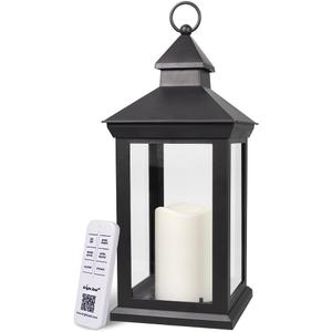 14" Decorative Candle Lantern Black Outdoor Lanterns Timer Candles - IP44 Waterproof Vintage Lanterns Battery Powered LED Decorative for Wedding - Warm White Hanging Wall Lanterns Indoor