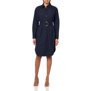 BOSS Women's Delegant Poplin Midi Shirt Dress, Blue, 4