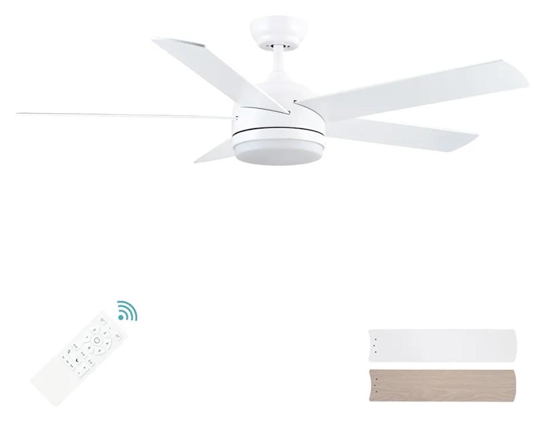 52 Inch White Ceiling Fan with Light and Remote Control.Noiseless,Dimmable,3CCT,6 Speeds Reversible, DC Ceiling Fans for Indoor or Covered Outdoor