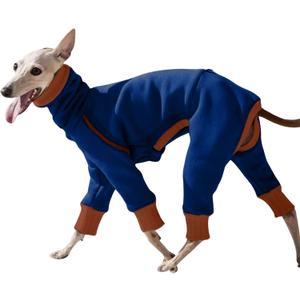 Winter Thin Dog Onesie Jumpsuit,Soft Warm Pet Turtleneck Sweater Stretchy Clothes for Small Medium Large Dogs_M(Blue)
