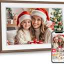 Frameo 10.1" WiFi Digital Picture Frame, Smart Cloud Electronic Photo Frame with 32GB Memory 1280x800 HD IPS Touch Screen Slideshow Auto-Rotate Wall Mounted, Share Photos/Videos from Phone Remotely (10.1 inch Brown Wood & White)
