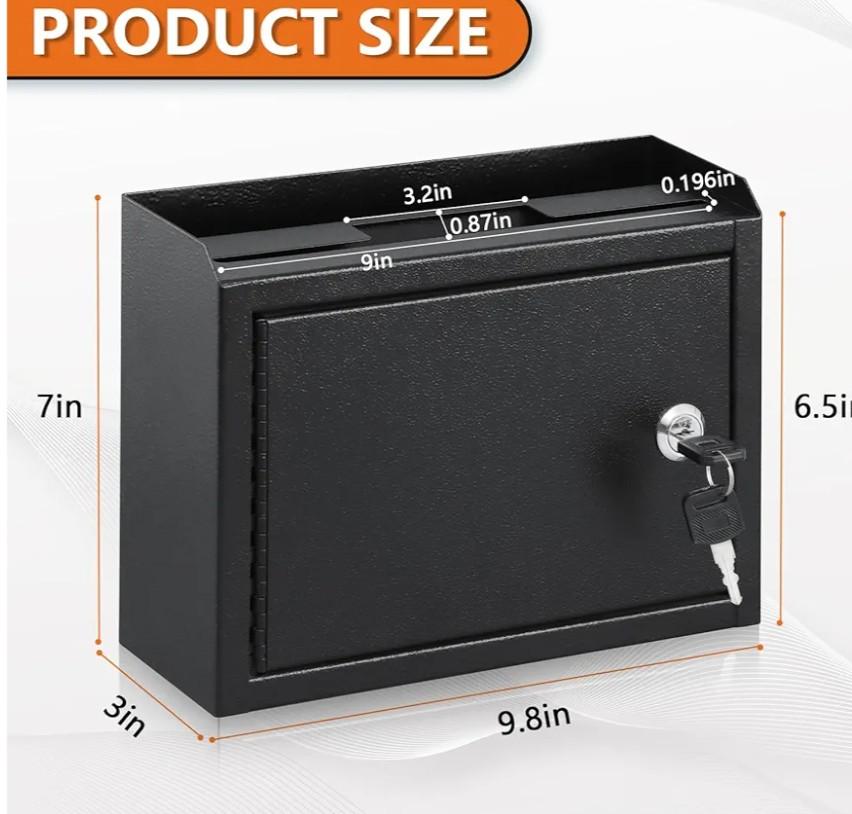 KYODOLED Suggestion Box with Lock and Slot, Small Locking Mailbox for Office, Wall Mount Safe Money/Key Drop Box with 50 Free Suggestion Cards, 9.8" W x 3" D x 7" H, Black
