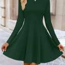 ZESICA Womens Long Sleeve Mini Dress 2026 Fall Crewneck Pleated Babydoll A Line Flowy Wedding Party Short Dresses (Green, L)