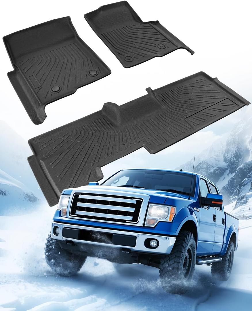 Floor Mats for Ford F150 2009-2014 SuperCab/Extended Cab, 3PCS
All Weather TPE Car Accessories, for F-150 Automotive Floor Mats, Pickup Truck, Black Liners, Not for SuperCrew Cab