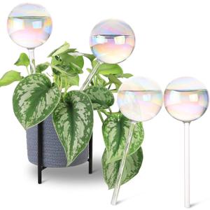 Soilagua 13 oz Extra Large Wick-Controlled Plant Watering Globes, Self Watering Globes for Everyday and Vacation Use, Iridescent Glass Water Bulbs, Automatic Plant Waterer, 4 Pack