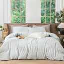 MooMee Gingham Duvet Cover Set 100% Washed Cotton Linen Like Textured Breathable Durable Soft Comfy Modern Checkered Design (Northern Droplet Grey Gingham, Queen 90"x90")