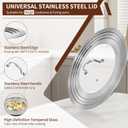 15 Inch Extra Large Universal Lid for Pots, Pans and Skillets, Pan Lid Fits 9.5/10/11/12/13/14/15 Inch Cookware, Stainless Steel & Tempered Glass Replacement Frying Pan Lid, Dishwasher Safe