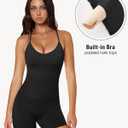 OMKAGI Racerback Workout Tops for Women Built in Bra Cute Open Back V Neck Longline Sports Bra Top (M,84-Black)