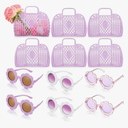 Sweetude 12 Pcs Jelly Bags with Sunglasses Jelly Purse Basket Reusable Tote Beach Handbags for Women Girls Kid