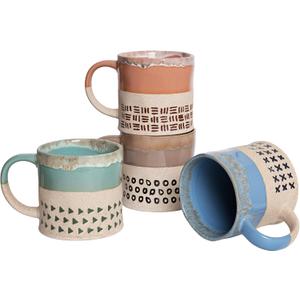 Bosmarlin Ceramic Coffee Mug Set of 4, 19 Oz, Coffee Cups with Big Handle, Microwave Safe, Unique Reactive Glaze (Multicolor)