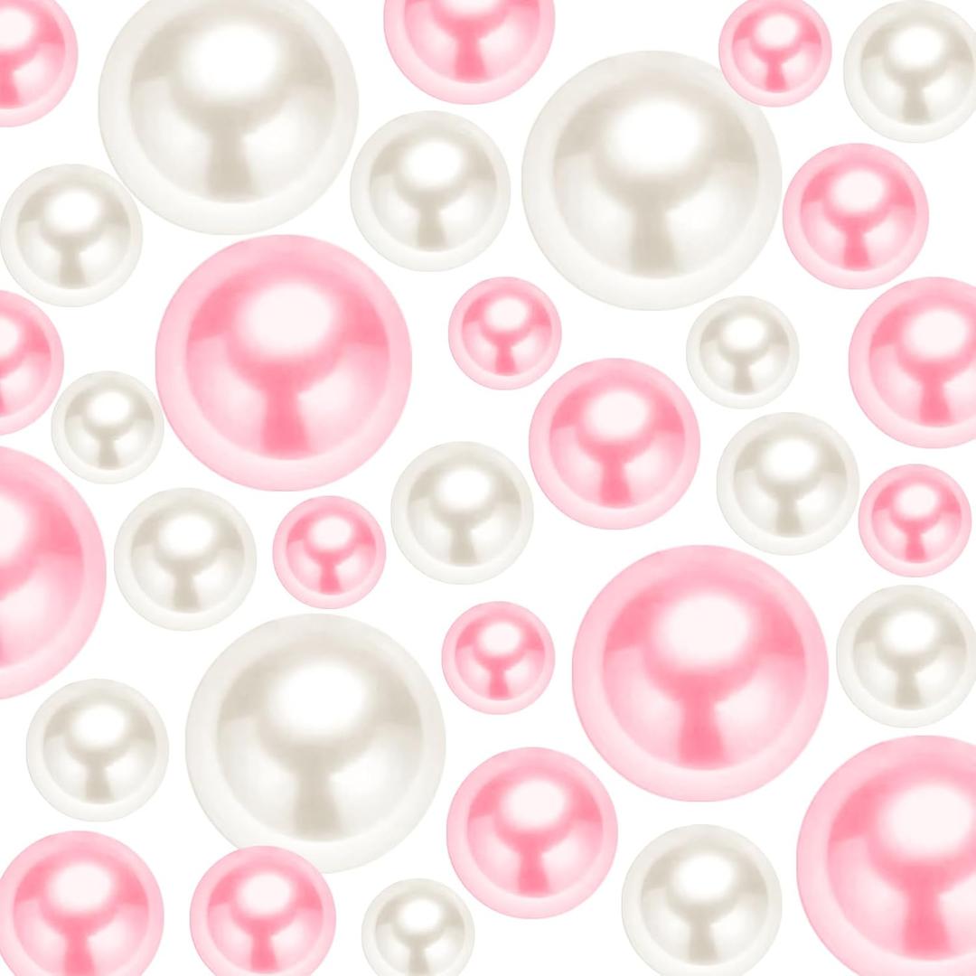 300Pcs Pearl Vase Filler, Ivory Lightpink No Hole Faux Pearl Beads for Centerpieces Vases, Candle Centerpieces, Wedding Birthday Party Home Decor 8/10/14/20mm