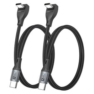 USB C Cable Right Angle - [2Pack 1.6FT] 60W Fast Charging USB C Cable Braided USB Type C Data Cable, 90 Degree C Port Charger Cord for iPhone 17/16/15 Pro Max, Tesla Model Y, MacBook, iPad, Samsung