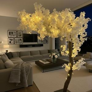 5.2 ft Tall White Cherry Blossom Tree Artificial | Faux Silk, Cherry Blossom Trees with Lights, Fake Tree Faux Flowers for Home Office and Wedding Indoor Outdoor Decor