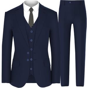 Antonio Uomo Mens Suit Set  Slim Fit 3 Piece Blazer 2 Button Jacket Vest Pants Business Wedding Party Solid Dress Suits (X-Large, Navy)