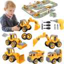 Take Apart Construction Truck Excavator Toys for Kids Ages 3-8, STEM Learning Building Toys with Electric Drill & Puzzle Play, Educational Engineering Birthday for Boys Kids Toddlers
