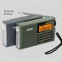 Multiband Shortwave Radio AIR/VHF/AM/FM/SW/Weather Bands Transistor with TF Card/Flashlight,Key Backlight, Digital Record, Alarm Clock Powered by AA and Lithium Battery(Green)