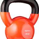 Amazon Basics Vinyl Coated Cast Iron Kettlebell for Strength Training, 20 Pounds, Textured Wide Handle, Orange