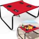 Portable Beach Table Foldable Camping Picnic Table with Cup Holder and Phone Pockets Lightweight Stable for Tailgate Travel Fishing Hiking and Outdoor Adventures(Red, Solid Pattern)