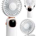 coldSky Portable Handheld Fan, 4000mAh Battery Operated 3 in 1 Multifunction Personal Travel Fans with Digital Display, 90 Foldable Desk Fans with Base, 5 Speed Lash Fan for Makeup/Office (White)