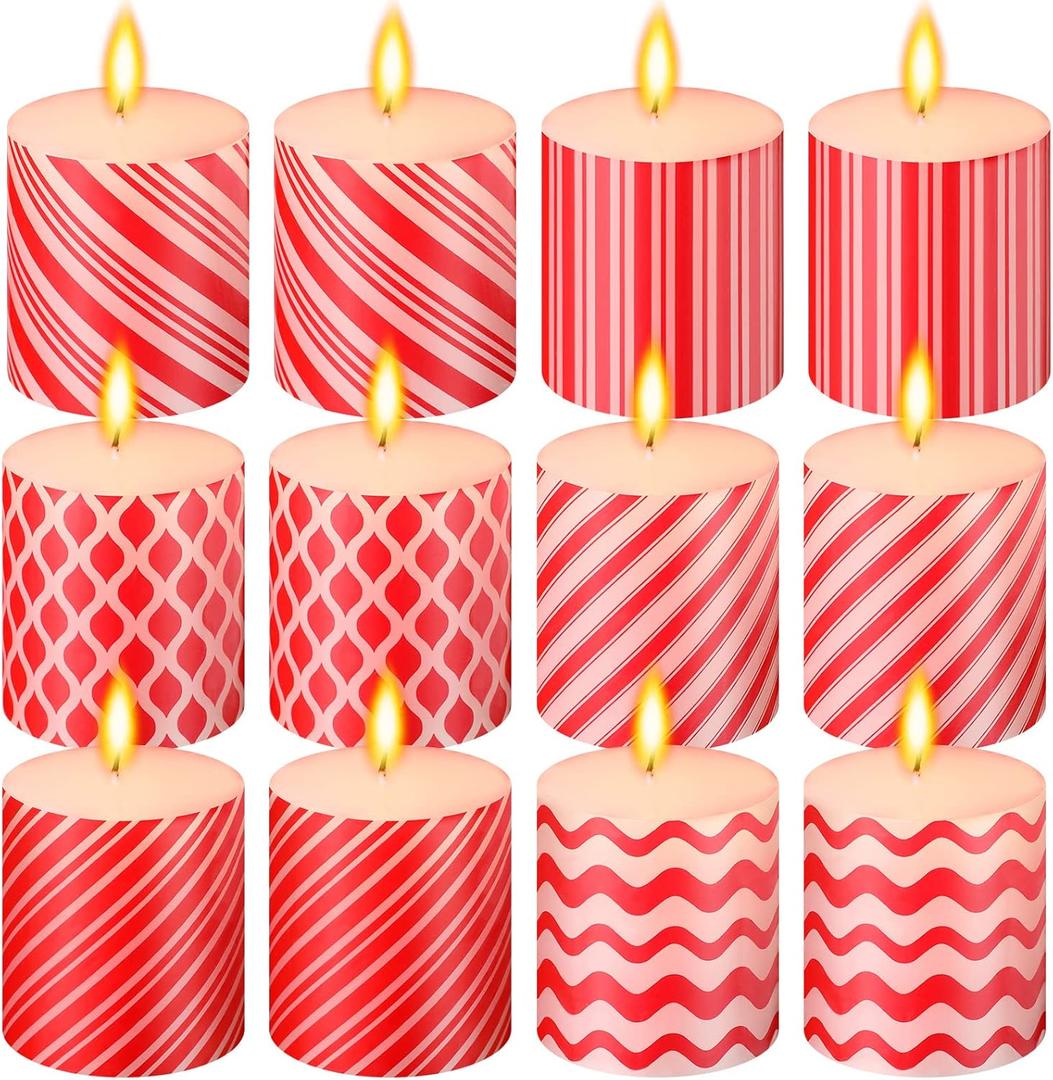 12 Pieces Christmas Scented Candy Striped Scented Candles Christmas Scented Candles Decor Christmas Candle Gifts Long Lasting Soy Candles for Home Christmas Holiday Wedding, 6 Styles