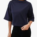 SweatyRocks Women's 3/4 Sleeve Mock Neck Basic Loose T-Shirt Elegant, Size Medium