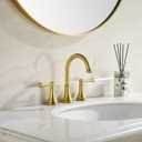 TimeArrow Brushed Gold 8 inch Widespread Bathroom Sink Faucet 3 Holes with Pop-Up Drain, 2 Handle Modern Bathroom/Vanity/Lavatory Faucet with Brass 360 Swivel Spout, TAF830Y-PB