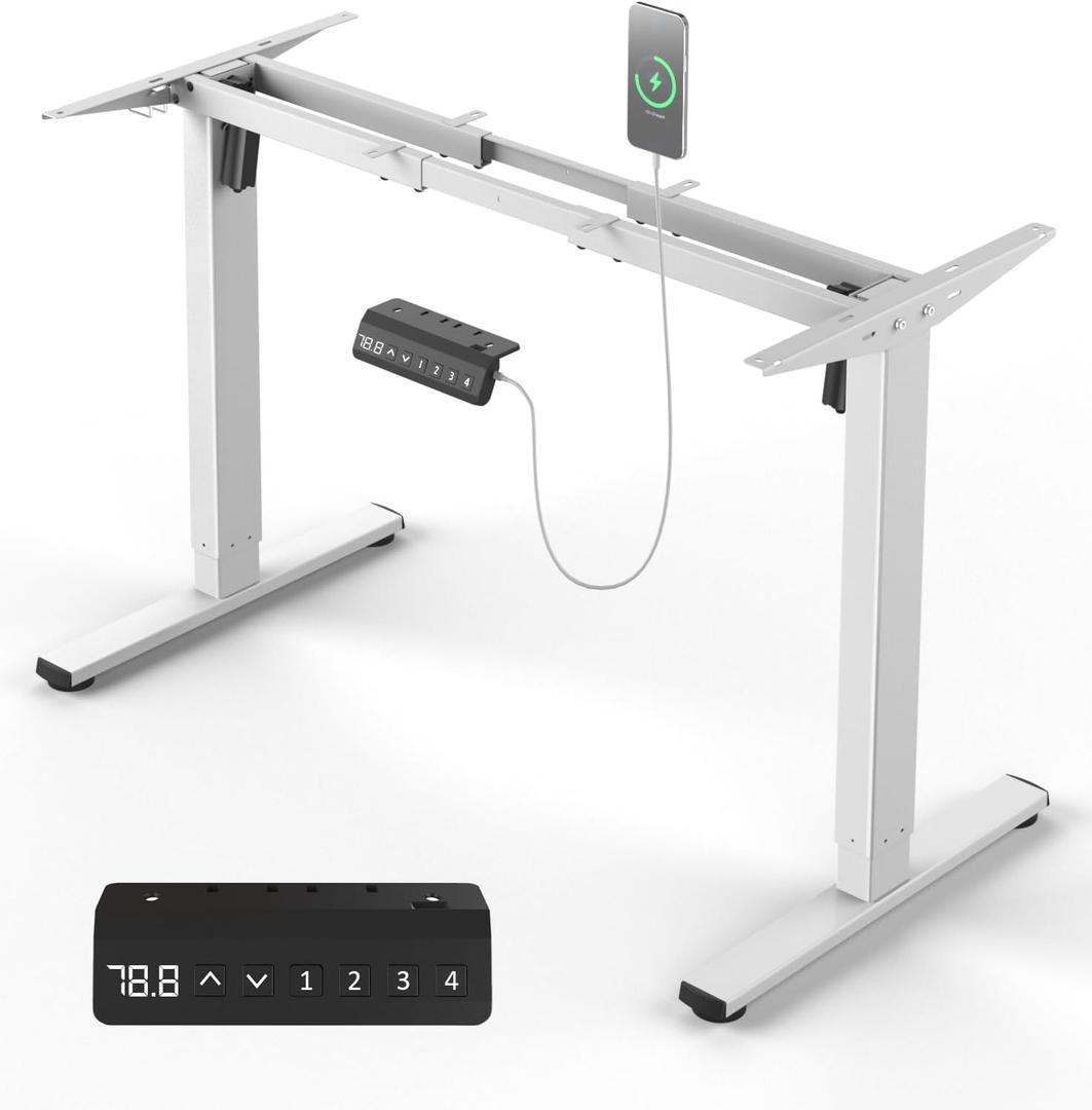 Standing Desk Frame, Electric Stand up Desk Frame Height Adjustable Table Legs Sit Stand Desk Frame, Dual Motor Ergonomic Standing Desk Base Workstation, Frame Only, White