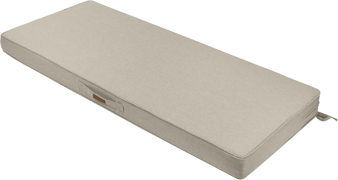 Magpie Fabrics Outdoor Bench Cushion 42 x 18 Inch, Waterproof Fade Resistant Patio Garden Loveseat Sofa Settee Couch Swing Pads with Carry Handle and Ties, Taupe, 42"W x 18"D x 3"Thick