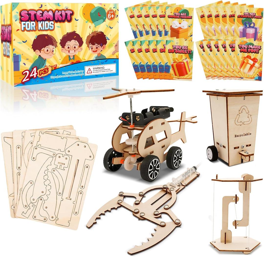 Valentines Day Gifts for Kids Classroom, Valentines Day Cards for Kids - 24 Pack Science Experiments Stem Kits, Valentines Party Favors, Valentine Exchange Gifts for Girls Boys School Exchange Prizes (Yellow Set)