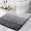 Bath Mat U-Shaped Bathroom Rugs Extra Soft Absorbent Microfiber Foot Mat Non-Slip Plush Toilet Rug Shower Carpet (Gray)