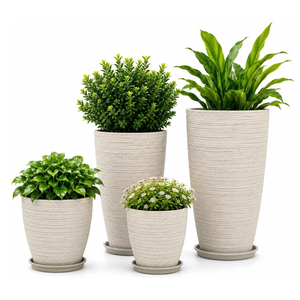 Usocik Large Outdoor Planters, Set of 4, 10/12/21/24 Inch, Beige Matte
PP resin planters with drainage, saucers and mesh inserts for indoor spaces, patios, porches, entryways and gardens.