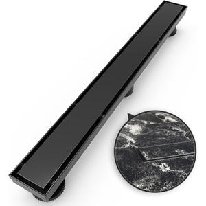 WEBANG 24 Inch Linear Shower Drain Rectangular Floor Drain with Accessories Reversible 2-in-1 Cover Tile Insert Grate Removable SUS304 Stainless Steel CUPC Certified Matte Black