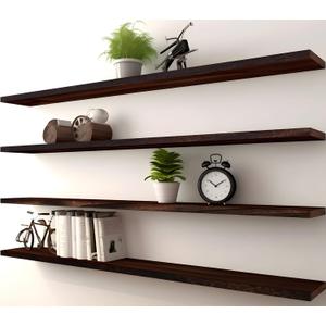 PHPH 48 Inch Wood Floating Shelves for Wall, Wooden Wall Shelves for Bedroom, Set of 4 Brown