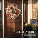 20 Inch Red Peony Wreath for Front Door, Romantic Lambs Ear Greenery with White Flowers, Elegant Wedding Decor, Spring Summer Artificial Floral Wall Accent